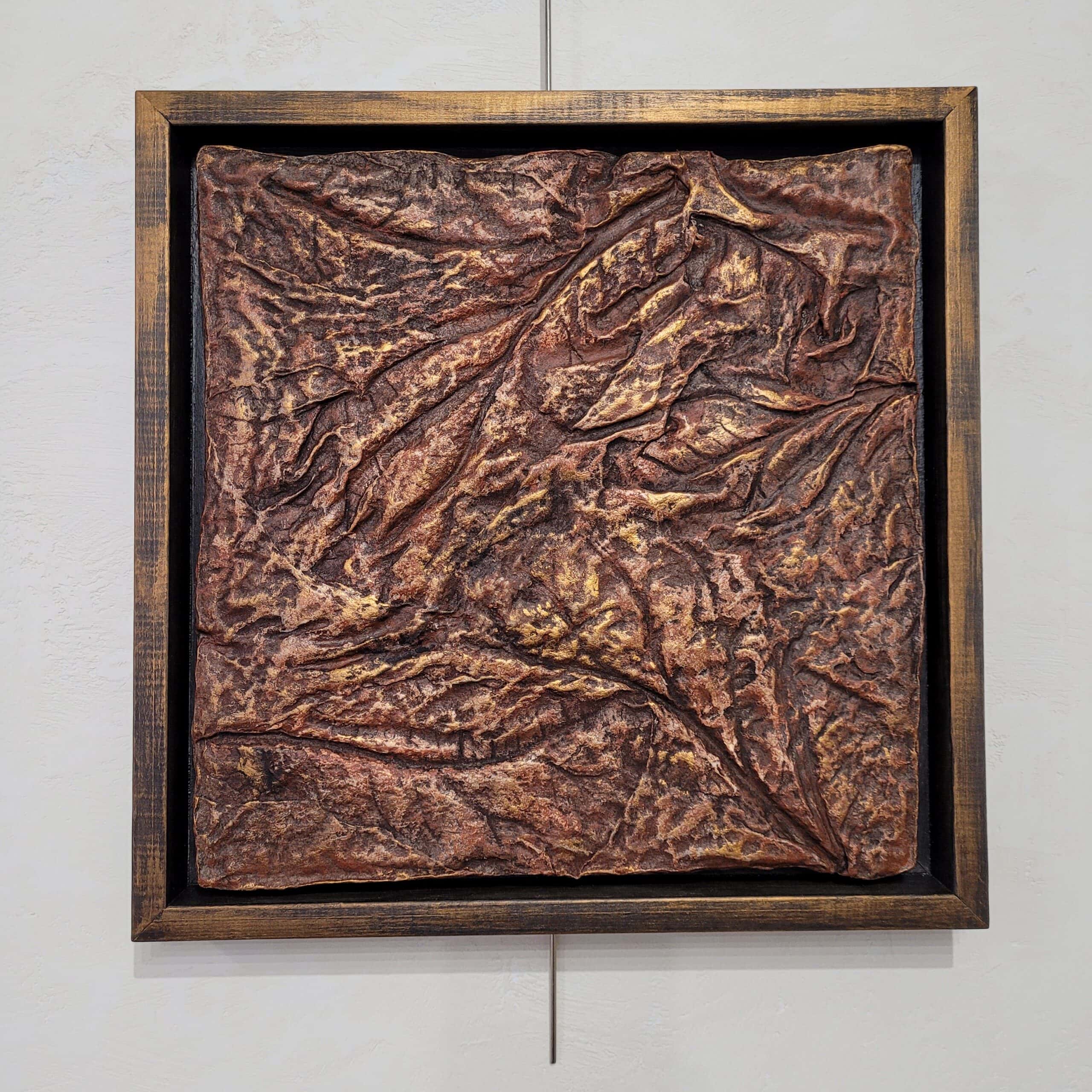 Sillons cuivrés, Réf JD21, Bas relief en papier 30x30cm, 2022
