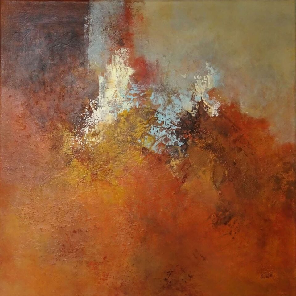 nuances automnales réf i3, acrylique technique mixte sur toile, 50x50 cm, 2021